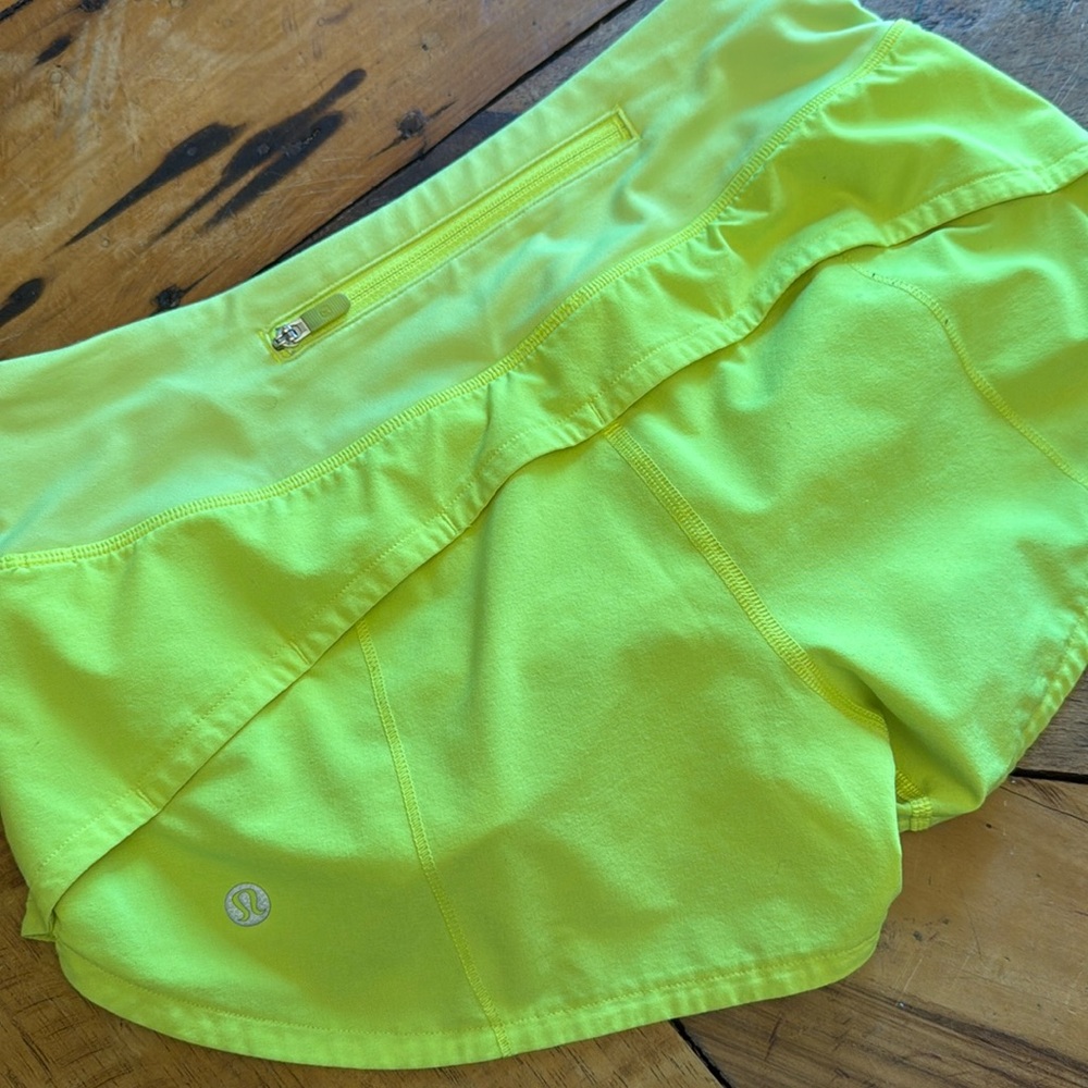 Lululemon neon yellow running shorts size 2